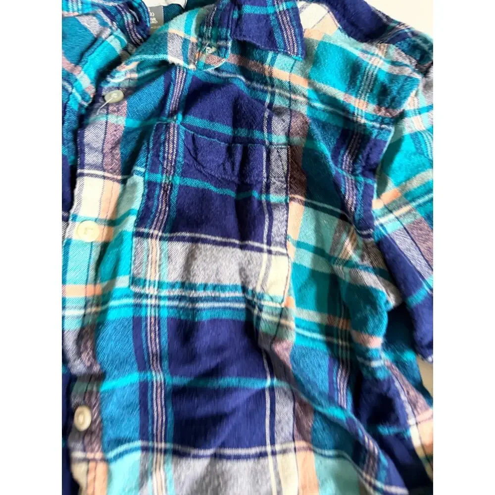 Old Navy Girls' Blue Plaid Flannel Shirt, Large - Comfy & Stylish!
